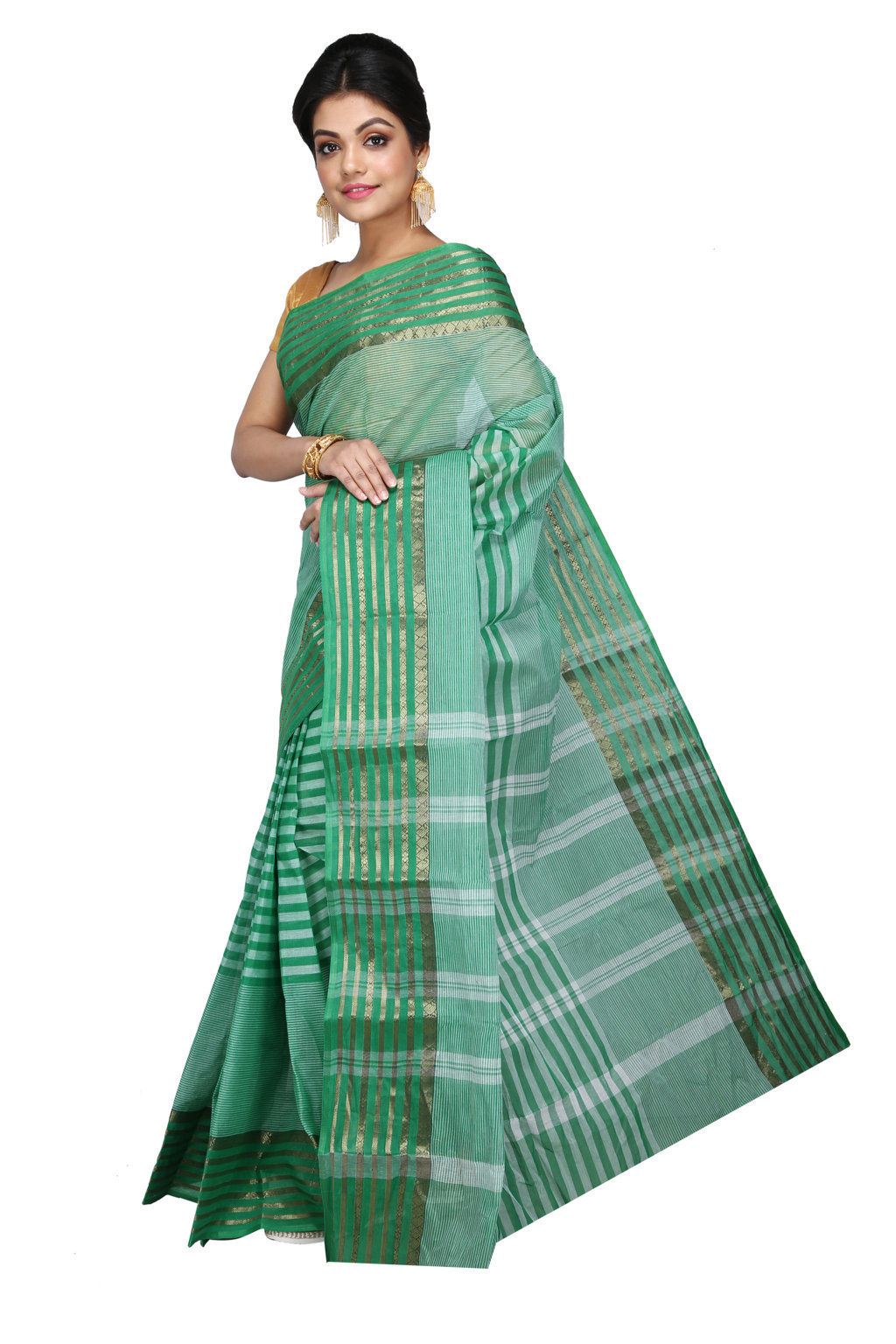 Green Pure Cotton Zori Border Tant Saree (1876)